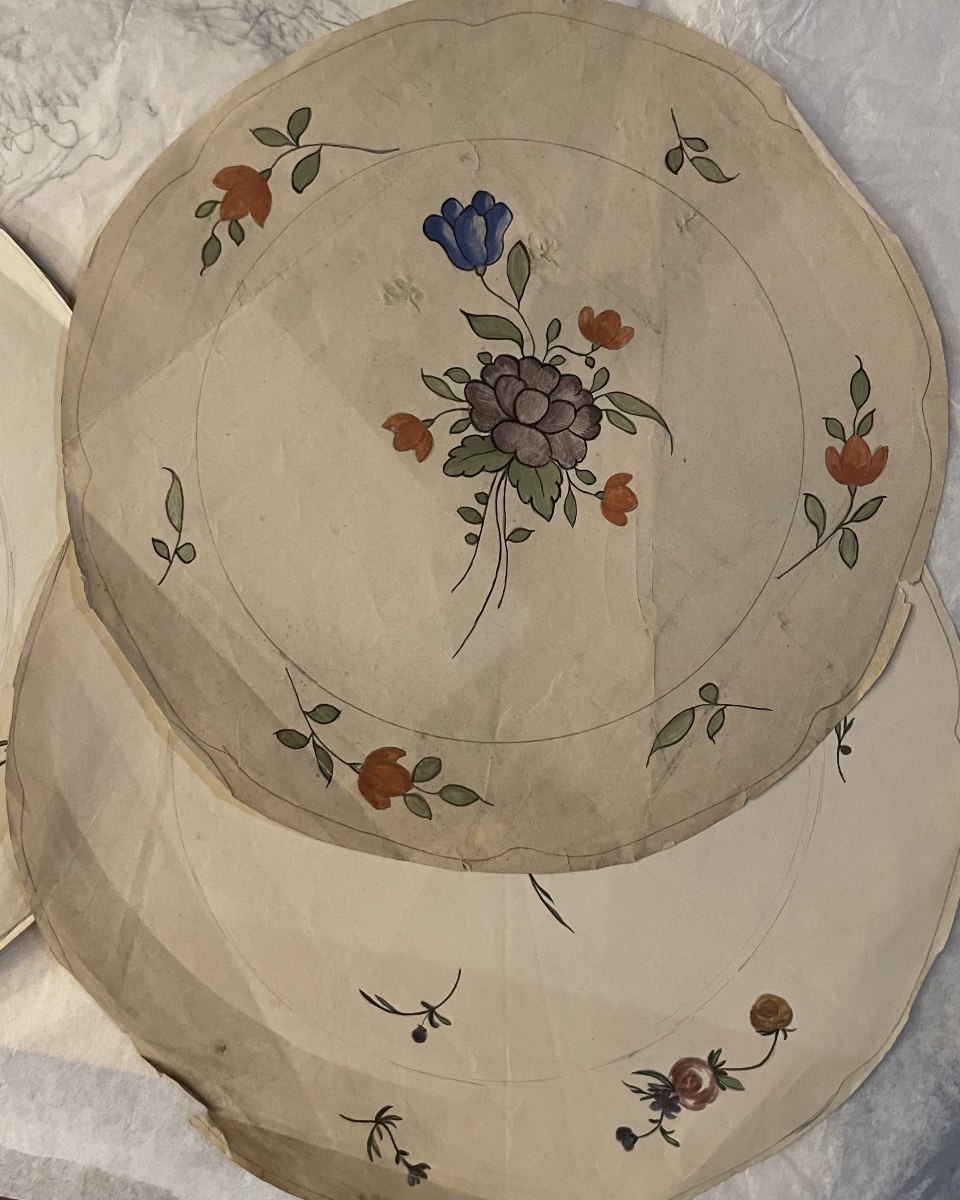 Seven Drawings Of Floral Designs For Ceramic Plates, After 18th-century Models-photo-8