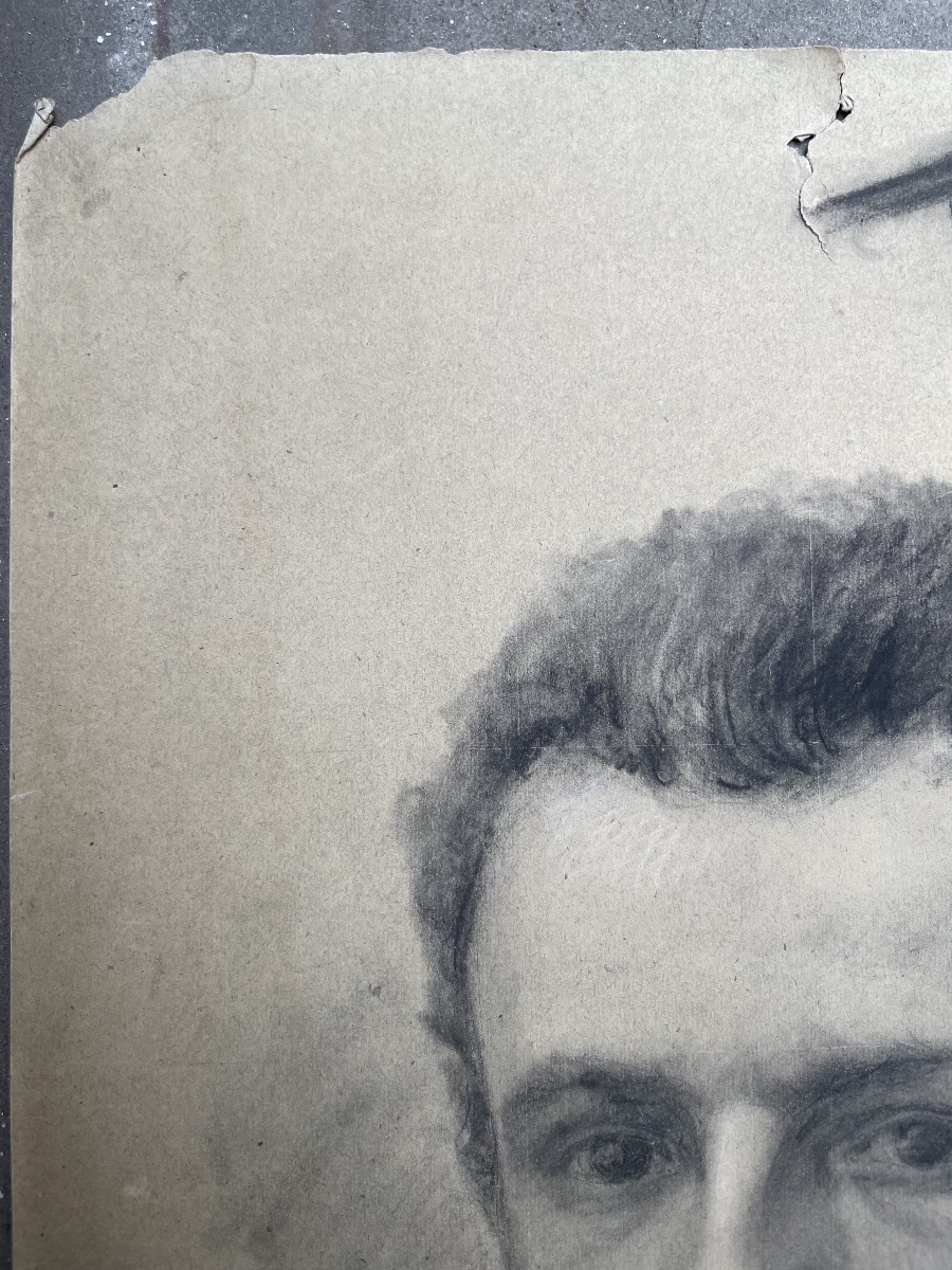 Dessin, portrait d’homme à moustache et nœud papillon, atelier de Enrico Reffo, 32 × 45 cm-photo-4