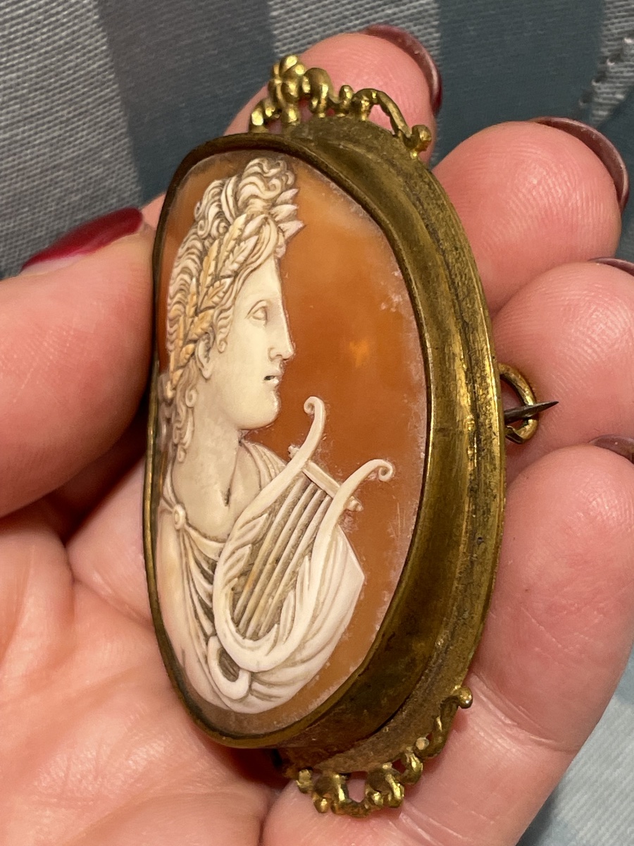 Apollon à la lyre et à la couronne de laurier. Camée en coquille, Italie, XIXe siècle -photo-3