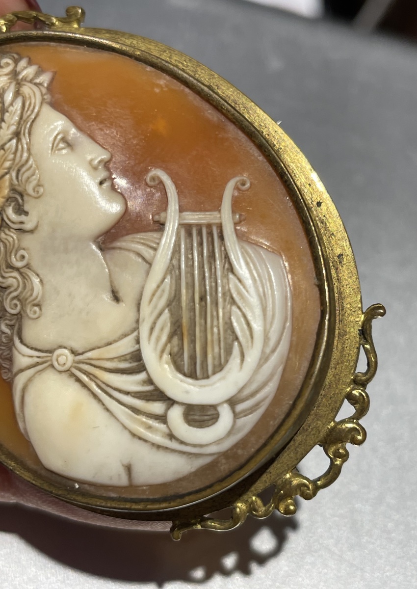 Apollon à la lyre et à la couronne de laurier. Camée en coquille, Italie, XIXe siècle -photo-1