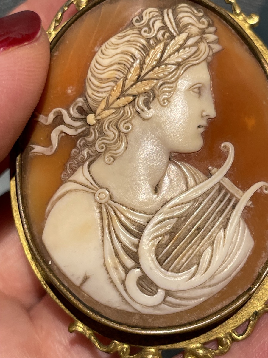 Apollon à la lyre et à la couronne de laurier. Camée en coquille, Italie, XIXe siècle -photo-7