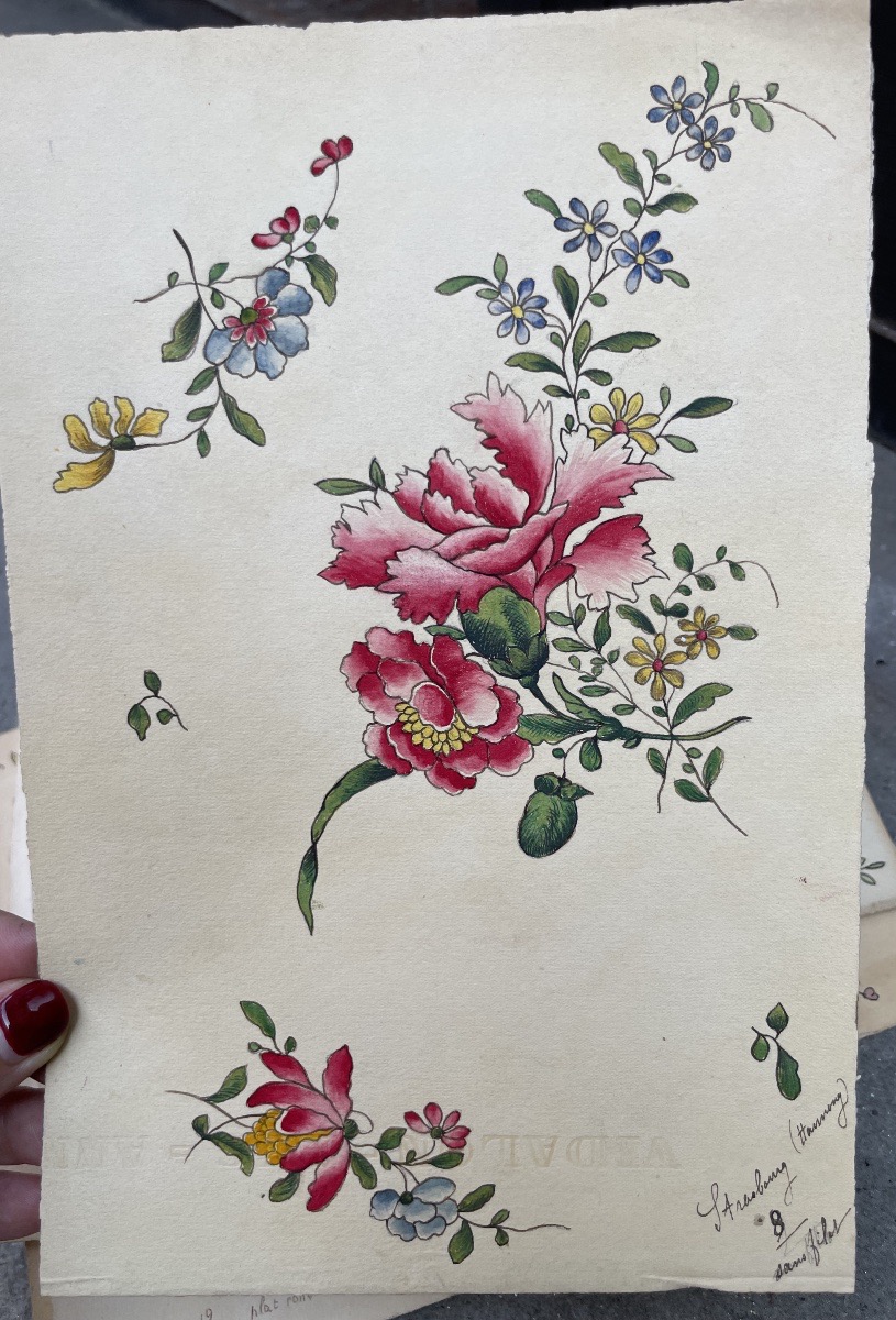 5 Watercolors, Models For “strasbourg” Faience Plate Decorations, Ceramic Workshop Archive, 20c-photo-1