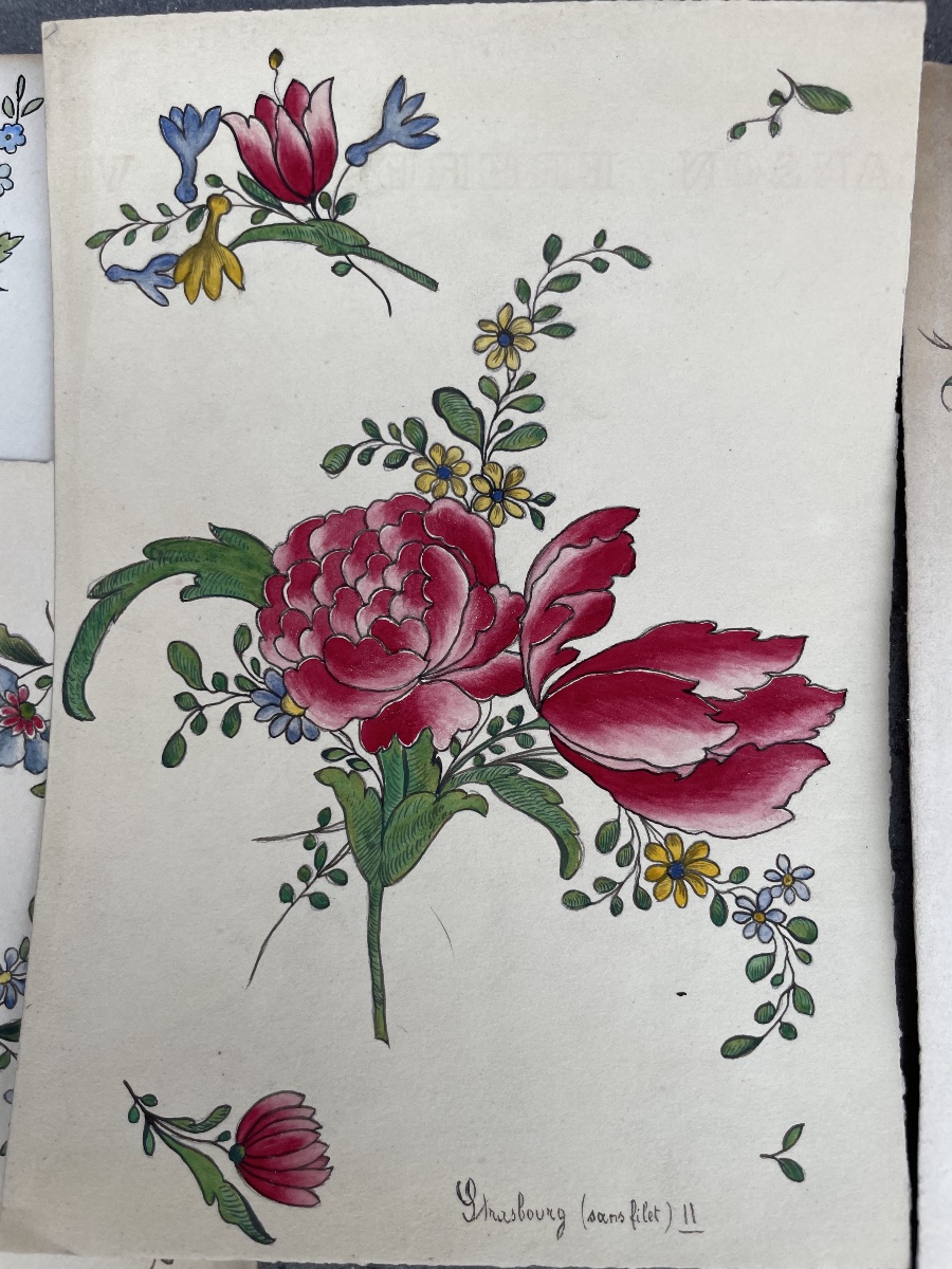 5 Watercolors, Models For “strasbourg” Faience Plate Decorations, Ceramic Workshop Archive, 20c-photo-3