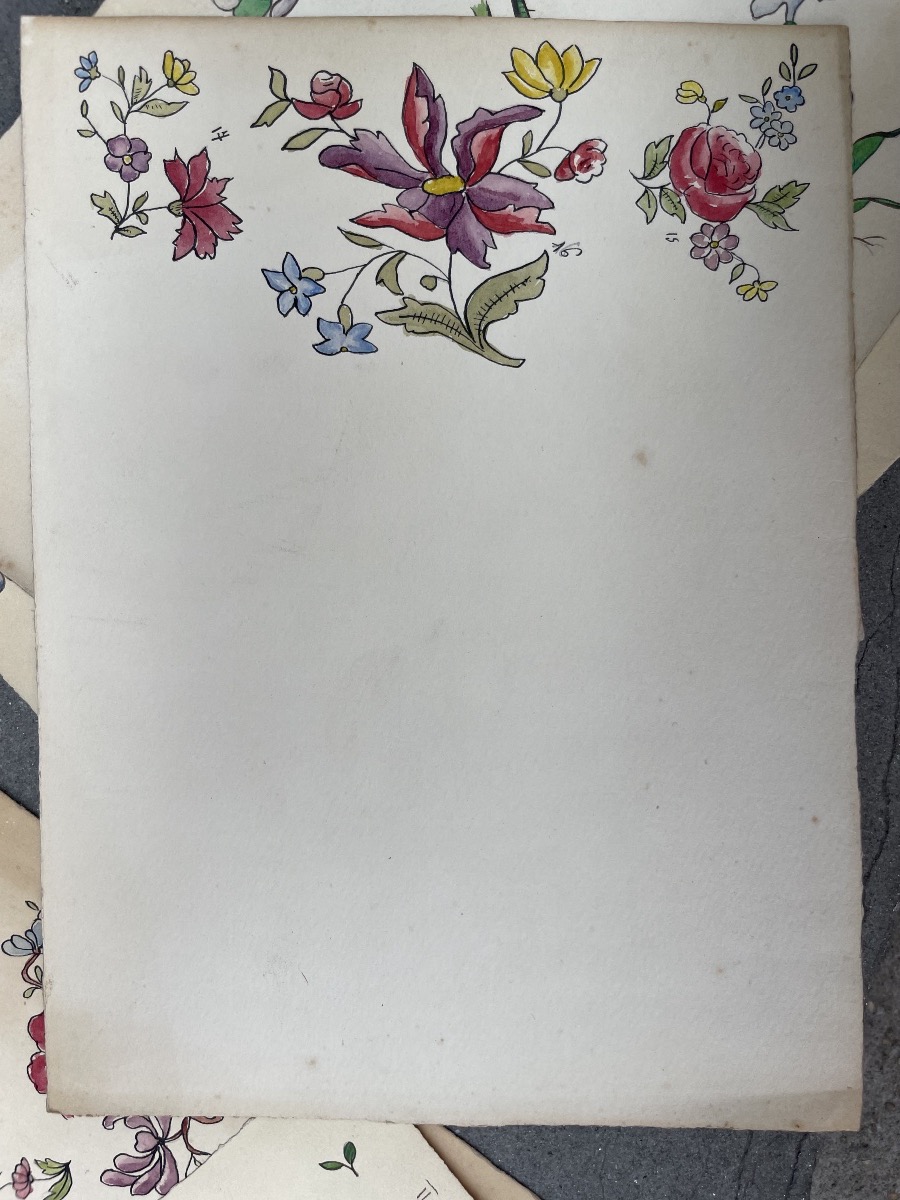 5 Watercolors, Models For “strasbourg” Faience Plate Decorations, Ceramic Workshop Archive, 20c-photo-4