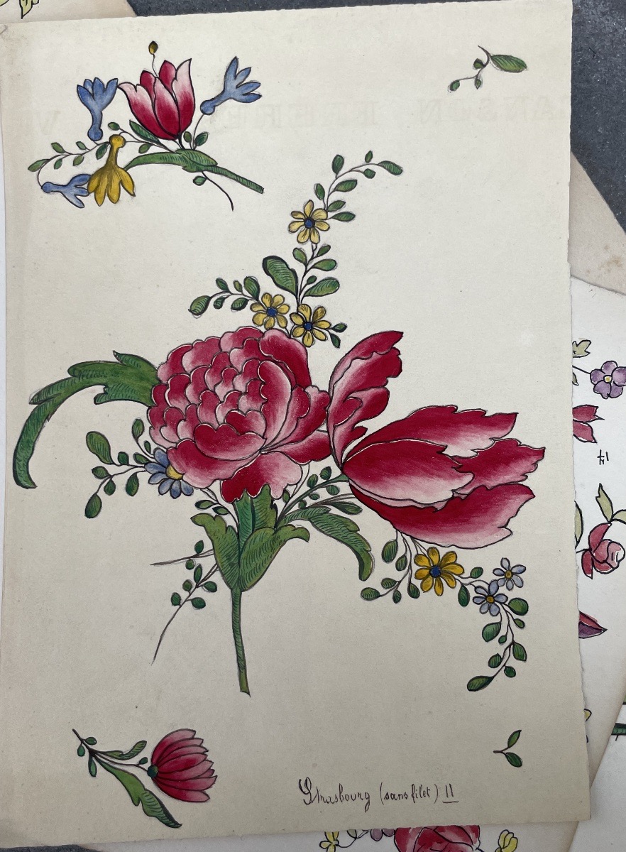 5 Watercolors, Models For “strasbourg” Faience Plate Decorations, Ceramic Workshop Archive, 20c-photo-6