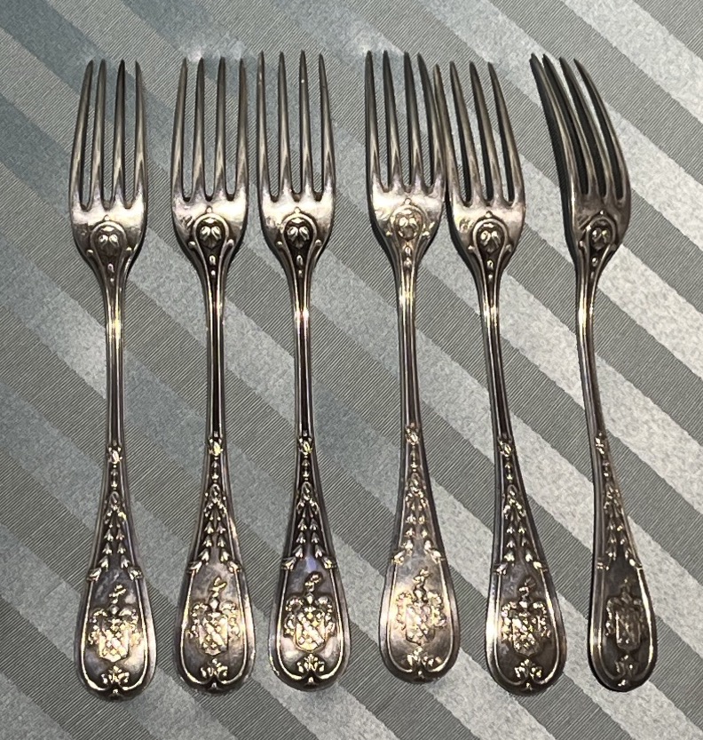 Six Puiforcat Sterling Silver Forks, Armorial, France, C. 1890  -photo-3