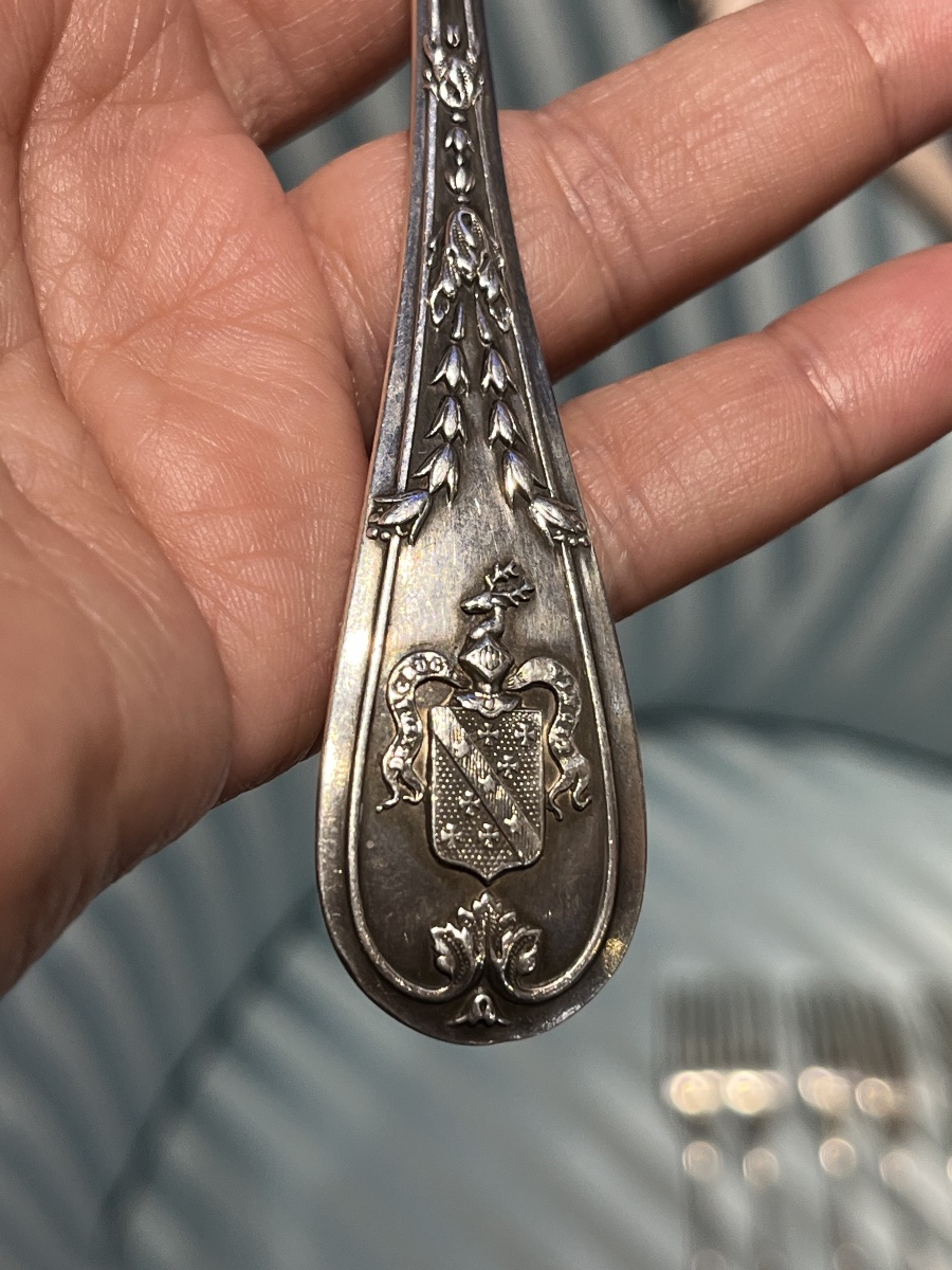 Six Puiforcat Sterling Silver Forks, Armorial, France, C. 1890  -photo-1