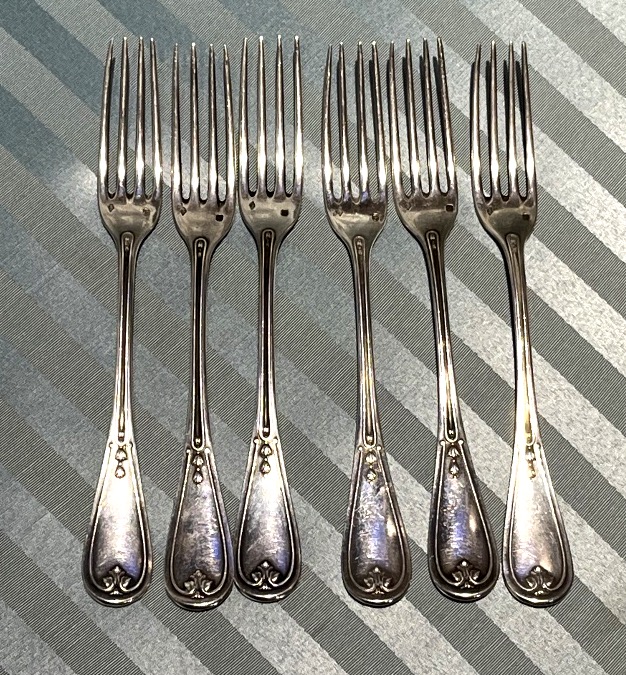 Six Puiforcat Sterling Silver Forks, Armorial, France, C. 1890  