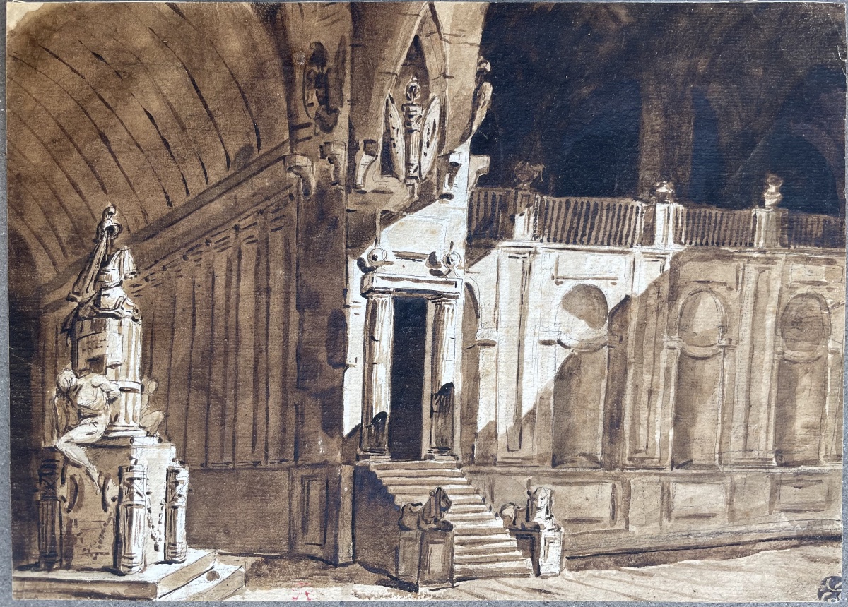 Scénographie architecturale au monument à trophées, Maure prisonnier et lions. Ent. Fontanesi