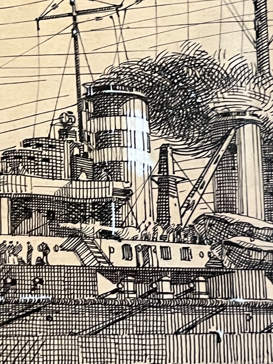 Deux encres de cuirassés en mer – Pierre Leconte (1894-1946)  Encre sur papier.  Deux dessins-photo-4