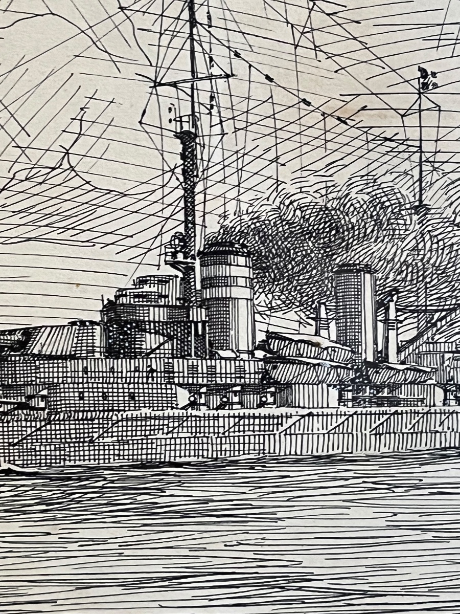 Deux encres de cuirassés en mer – Pierre Leconte (1894-1946)  Encre sur papier.  Deux dessins-photo-1