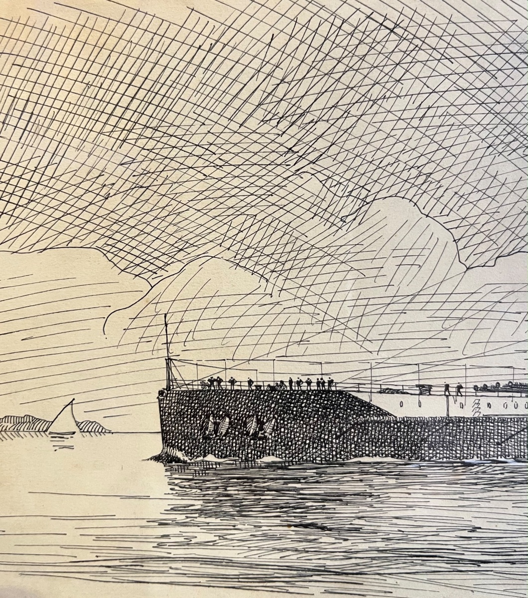 Deux encres de cuirassés en mer – Pierre Leconte (1894-1946)  Encre sur papier.  Deux dessins-photo-2