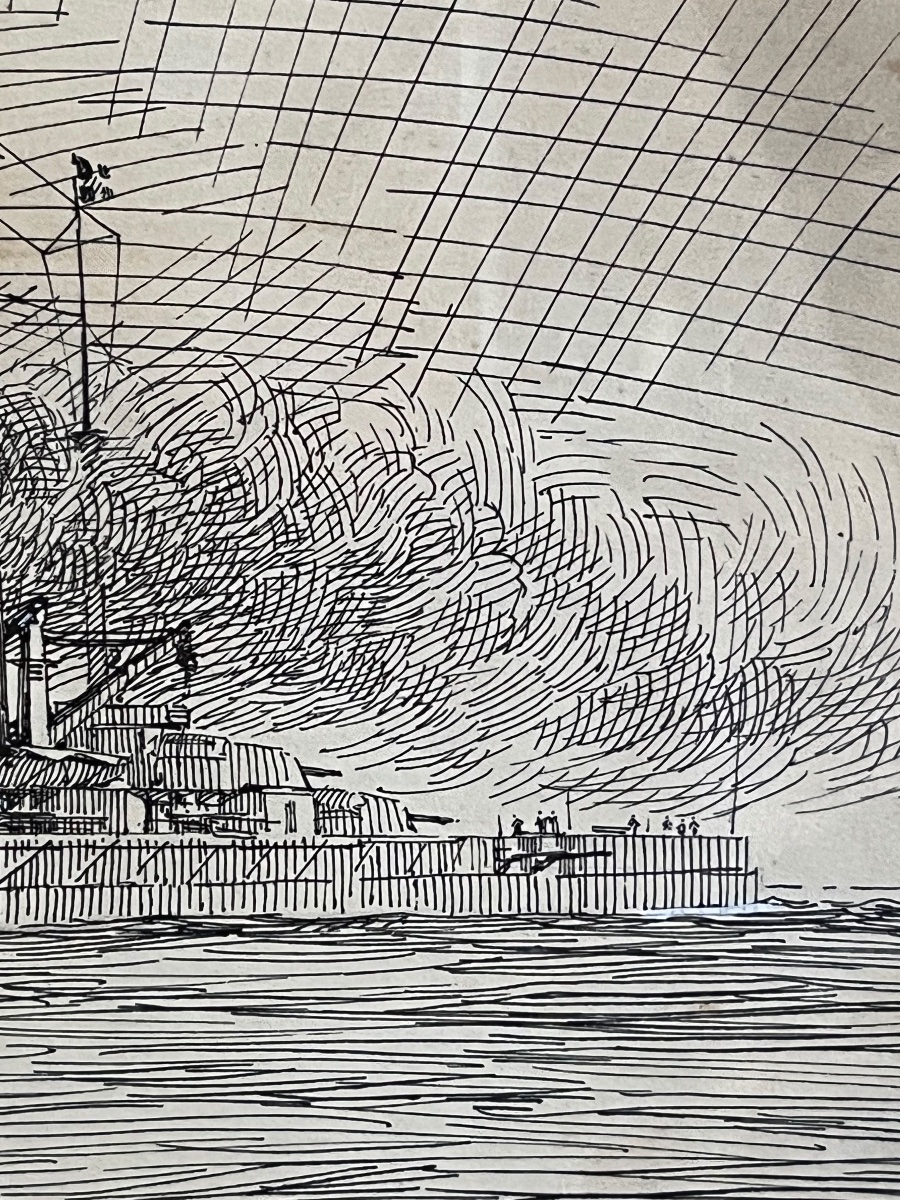 Deux encres de cuirassés en mer – Pierre Leconte (1894-1946)  Encre sur papier.  Deux dessins-photo-3