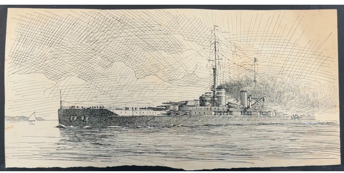 Deux encres de cuirassés en mer – Pierre Leconte (1894-1946)  Encre sur papier.  Deux dessins-photo-6