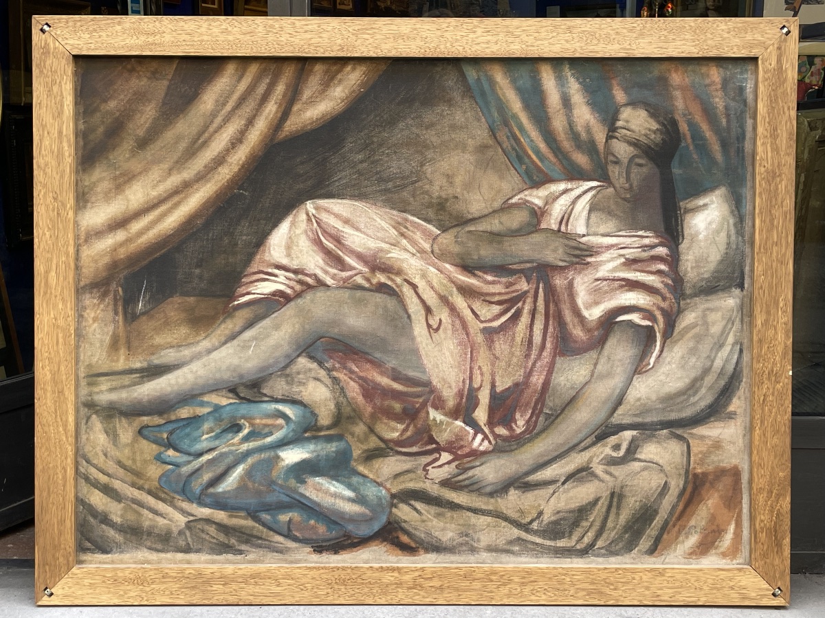 Vladimir Polunin – Fragment de décor de théâtre et figure féminine, peint sur les deux faces-photo-2