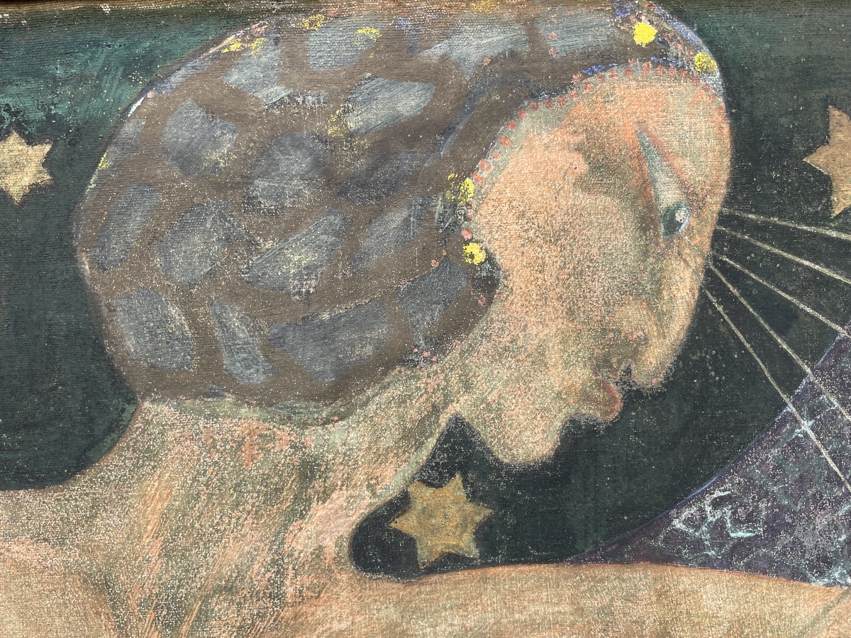 Vladimir Polunin – Fragment de décor de théâtre et figure féminine, peint sur les deux faces-photo-3