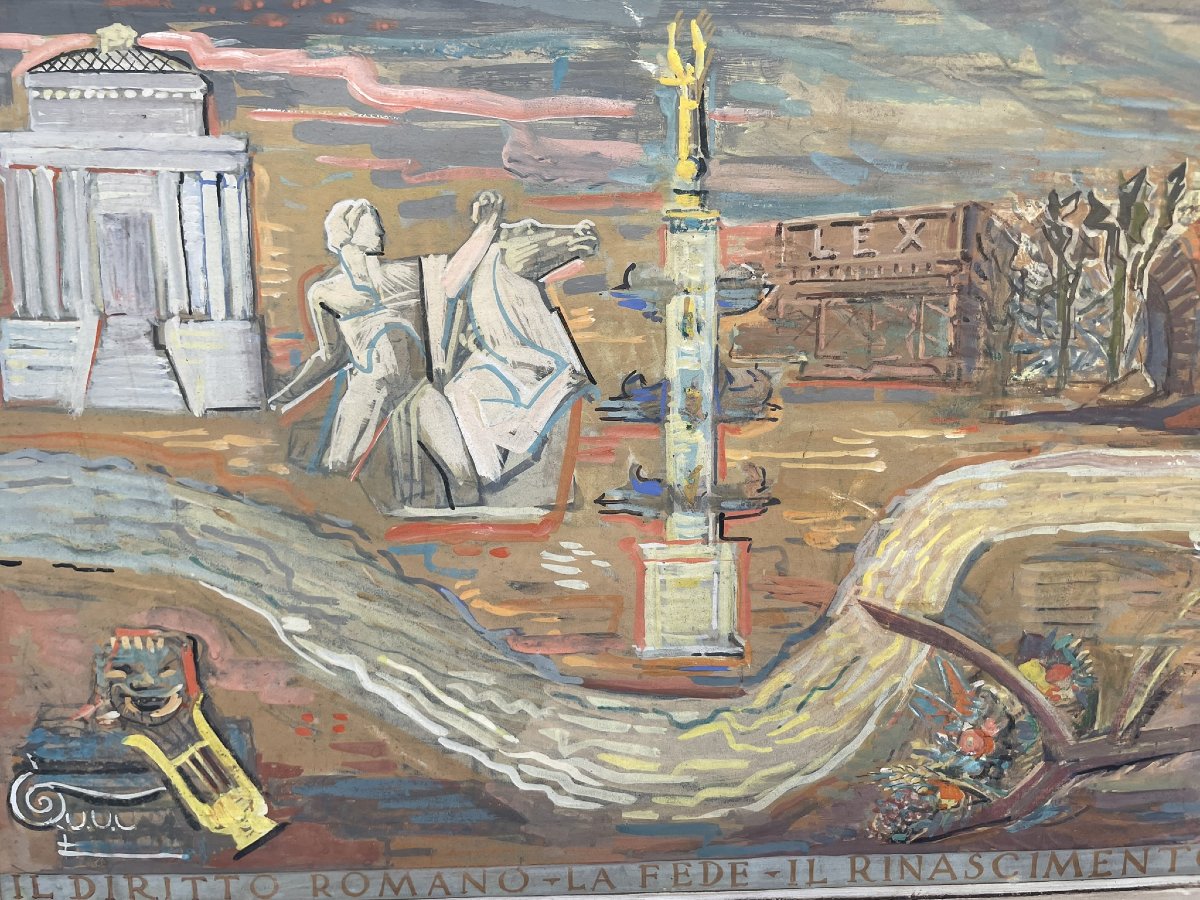 Frise célébrant l'histoire de Rome. Carton de l'atelier Eroli, années 1930 . Italie-photo-4