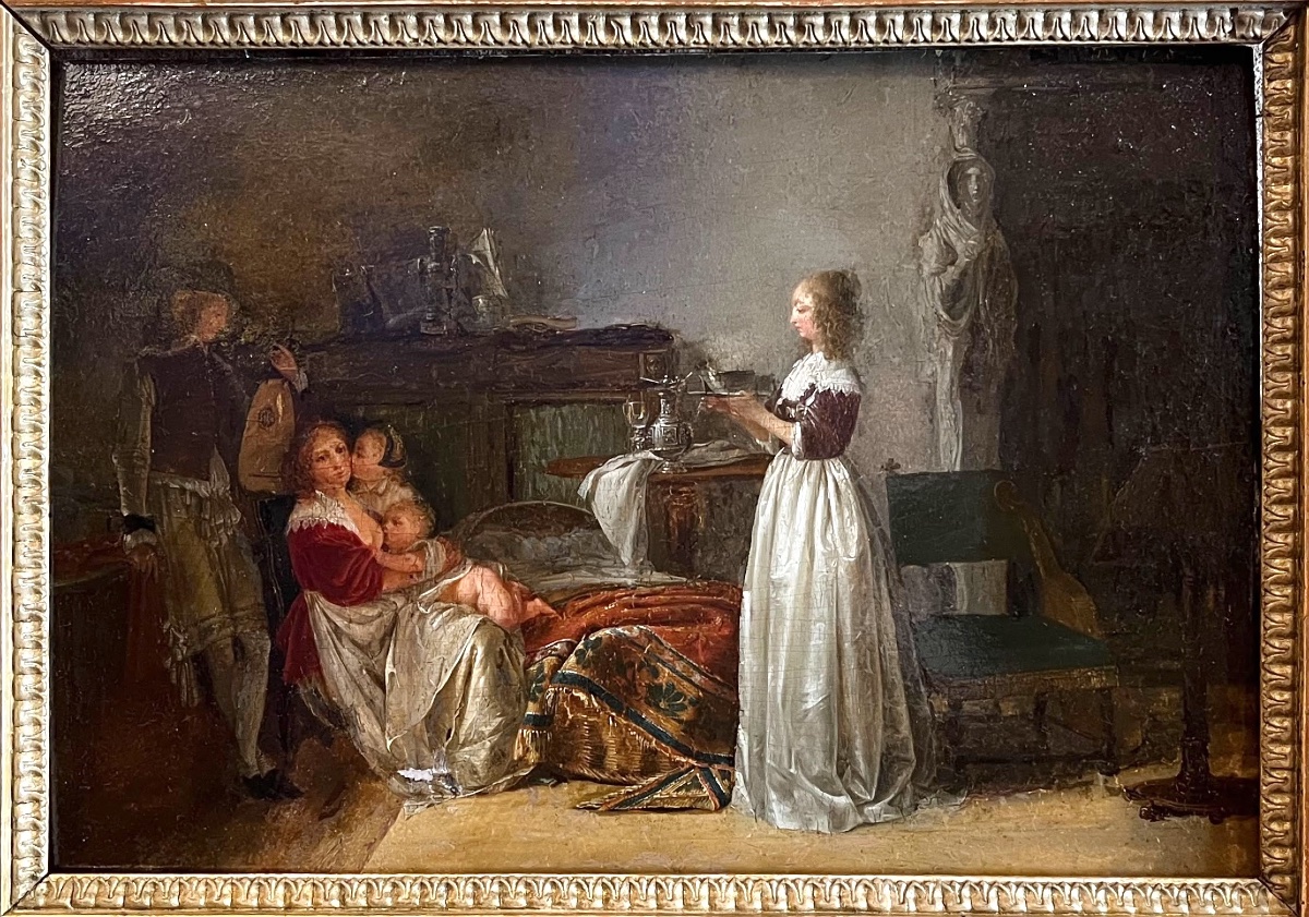 Jean-baptiste Mallet (1759–1835), Attributed, 17th-century Interior With Mother And Lutenist