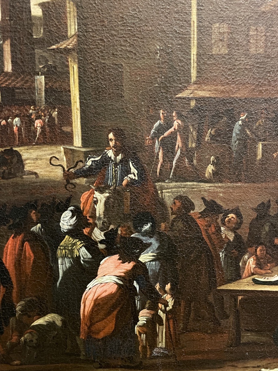 Charlatan With Snakes In A Roman Square, Bamboccianti, 17th Century  -photo-1