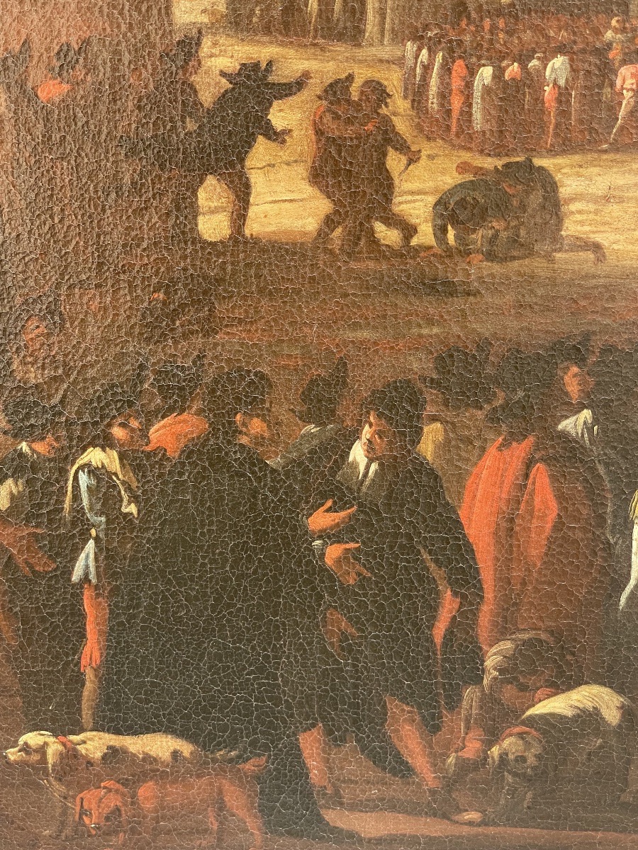 Charlatan With Snakes In A Roman Square, Bamboccianti, 17th Century  -photo-5