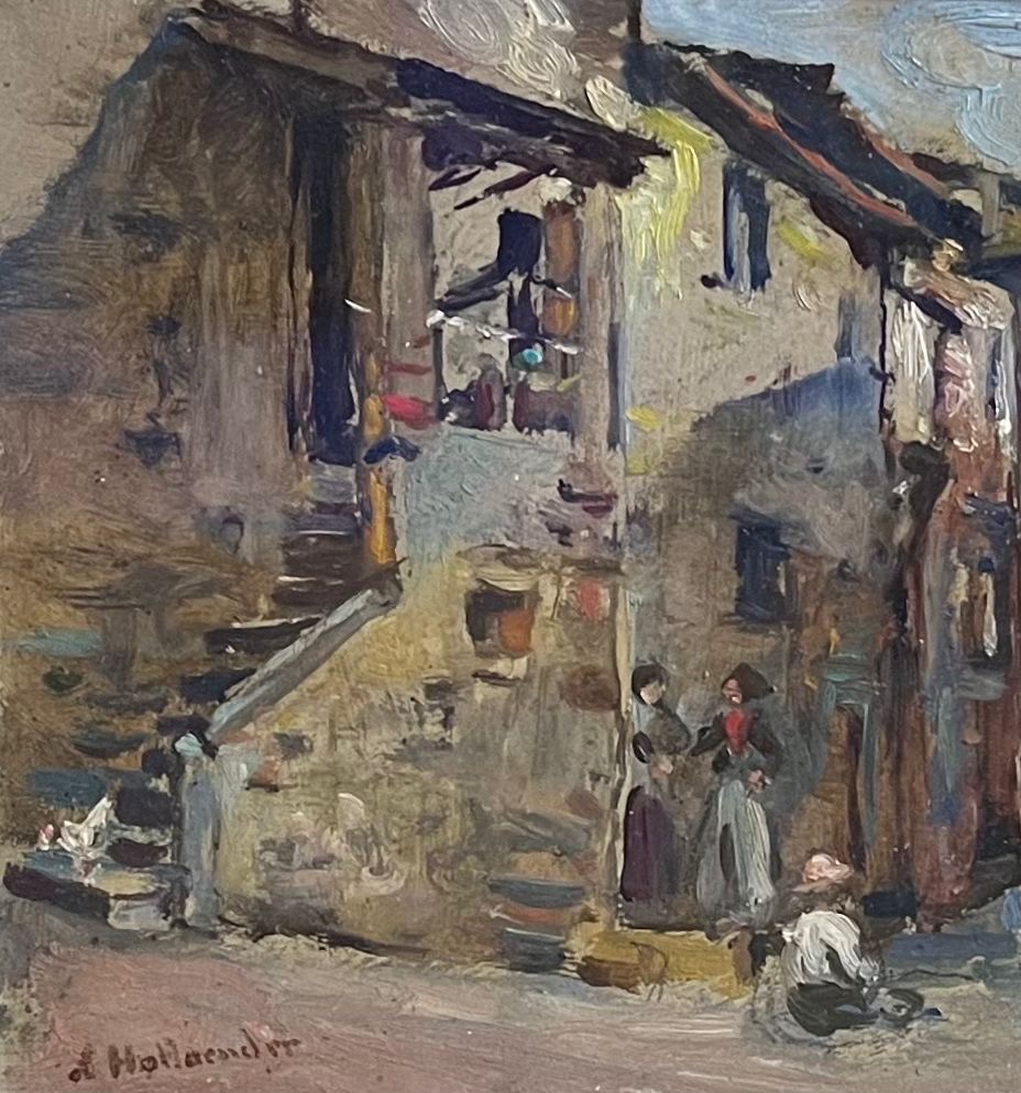 Alfonso Hollaender, Houses In A Tuscan Village With Figures, Signed  -photo-2