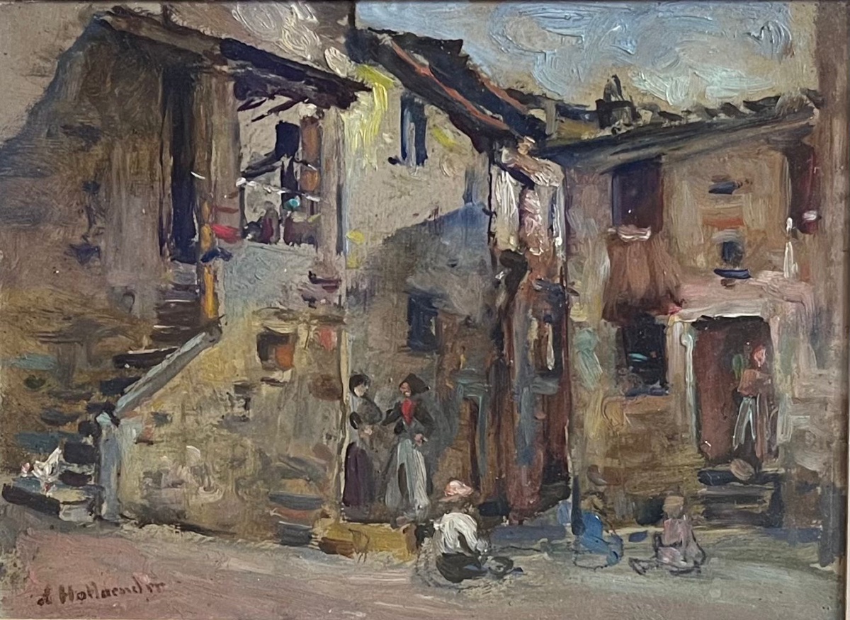 Alfonso Hollaender, Houses In A Tuscan Village With Figures, Signed  -photo-3