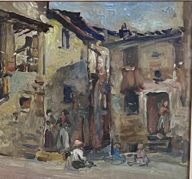 Alfonso Hollaender, Houses In A Tuscan Village With Figures, Signed  