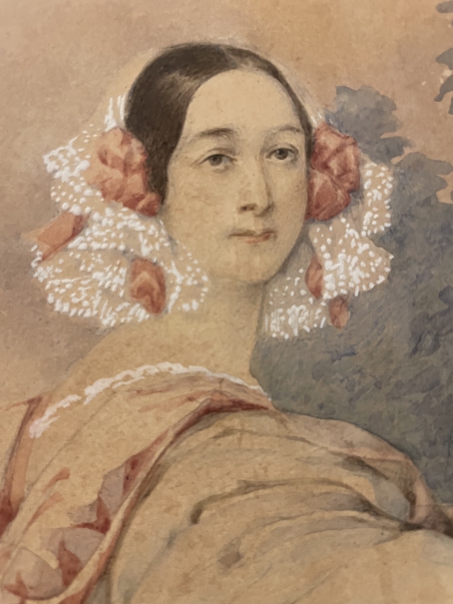 Portrait Of A Young Woman In A Hooded Cape, “marta S[?]. Pieterburg”, Circa 1840  Watercolour-photo-2