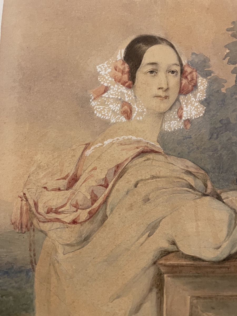 Portrait Of A Young Woman In A Hooded Cape, “marta S[?]. Pieterburg”, Circa 1840  Watercolour-photo-4