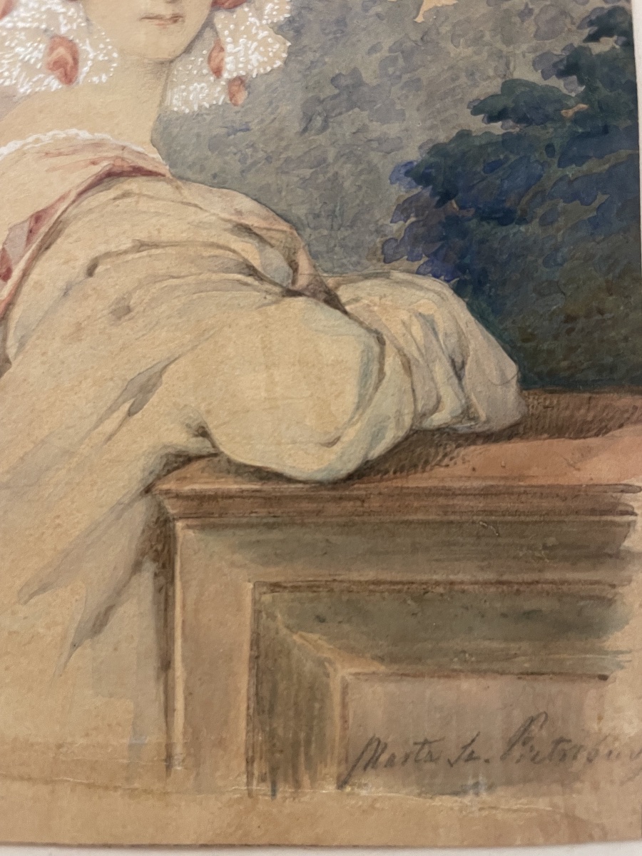 Portrait Of A Young Woman In A Hooded Cape, “marta S[?]. Pieterburg”, Circa 1840  Watercolour-photo-1