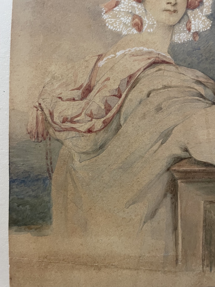 Portrait Of A Young Woman In A Hooded Cape, “marta S[?]. Pieterburg”, Circa 1840  Watercolour-photo-3