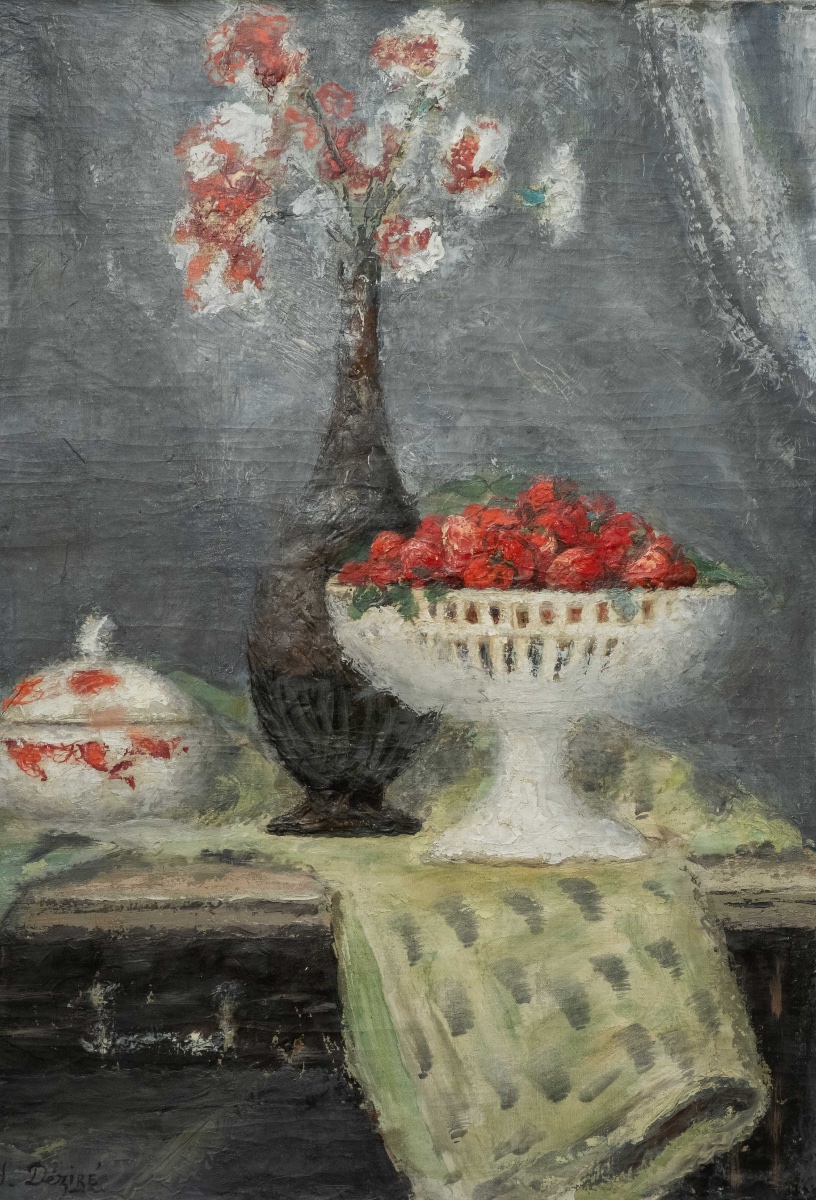 Henry Déziré (1878–1965) – Still Life With Strawberries And Flowers, Signed Circa 1930  -photo-4