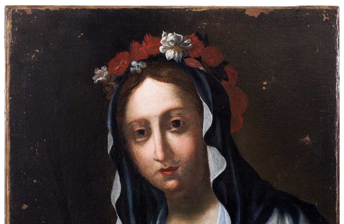 École florentine, vers 1640 Sainte Agnès à l’agneau et couronne de fleurs Cm67x56-photo-2