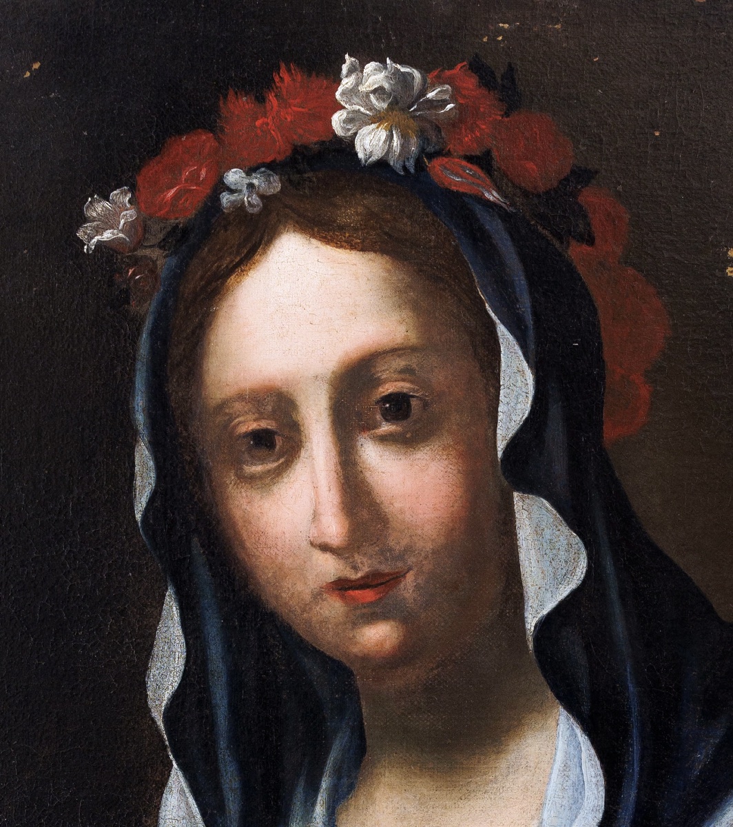 École florentine, vers 1640 Sainte Agnès à l’agneau et couronne de fleurs Cm67x56-photo-4