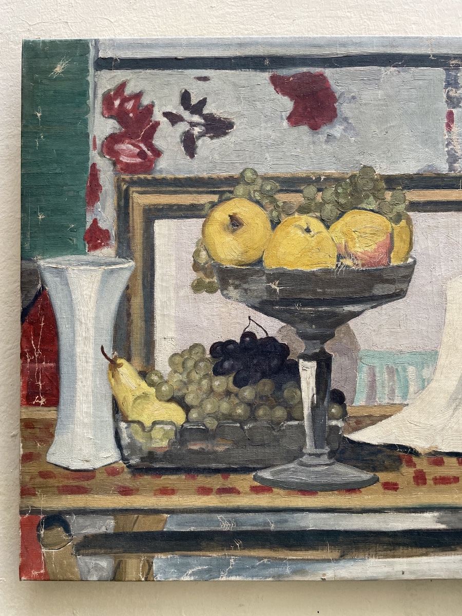 Henry Déziré (1878–1965), Nature morte d’atelier au buste et aux fruits . cm  81 × 6-photo-2