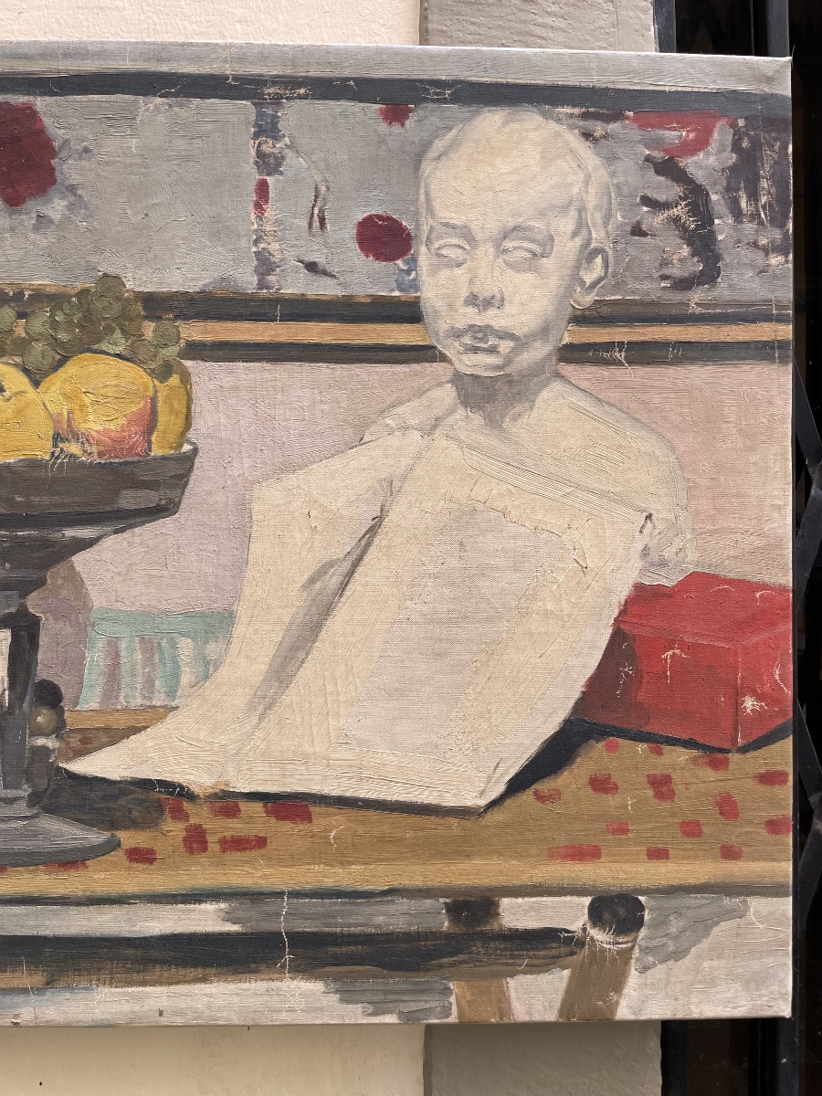 Henry Déziré (1878–1965), Nature morte d’atelier au buste et aux fruits . cm  81 × 6-photo-4