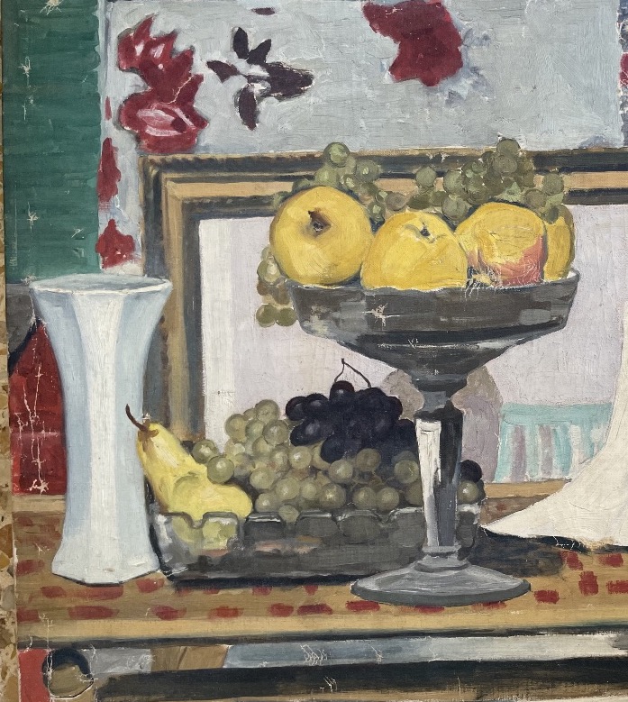 Henry Déziré (1878–1965), Nature morte d’atelier au buste et aux fruits . cm  81 × 6-photo-2