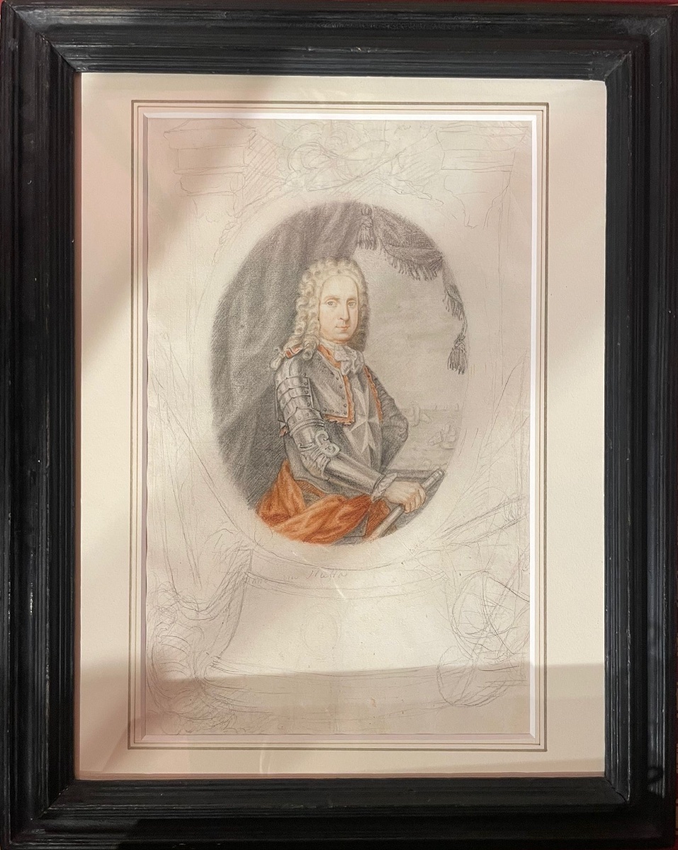 Dessin XVIIIe, Grand Maître de Malte Ramón Perellós, étude préparatoire pour une estampe -photo-2