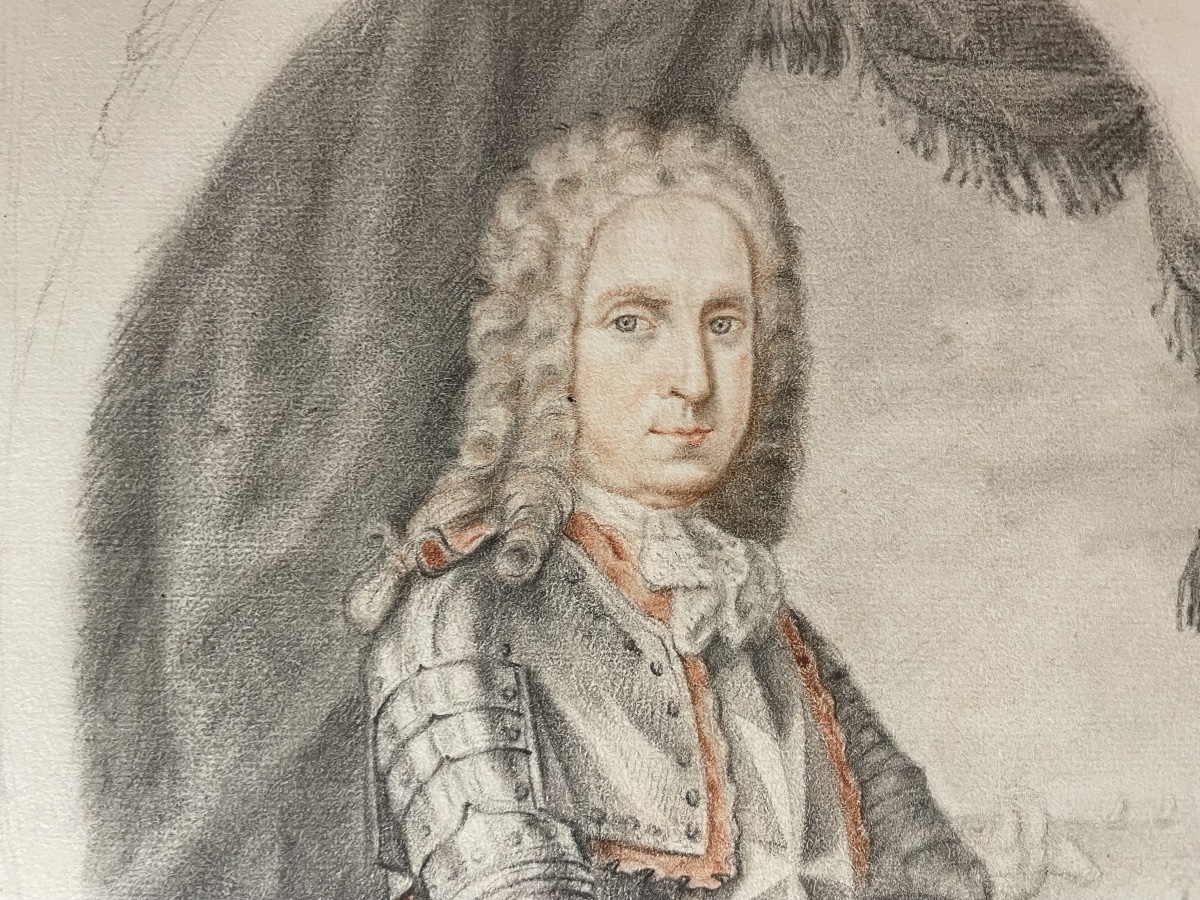 Dessin XVIIIe, Grand Maître de Malte Ramón Perellós, étude préparatoire pour une estampe -photo-1