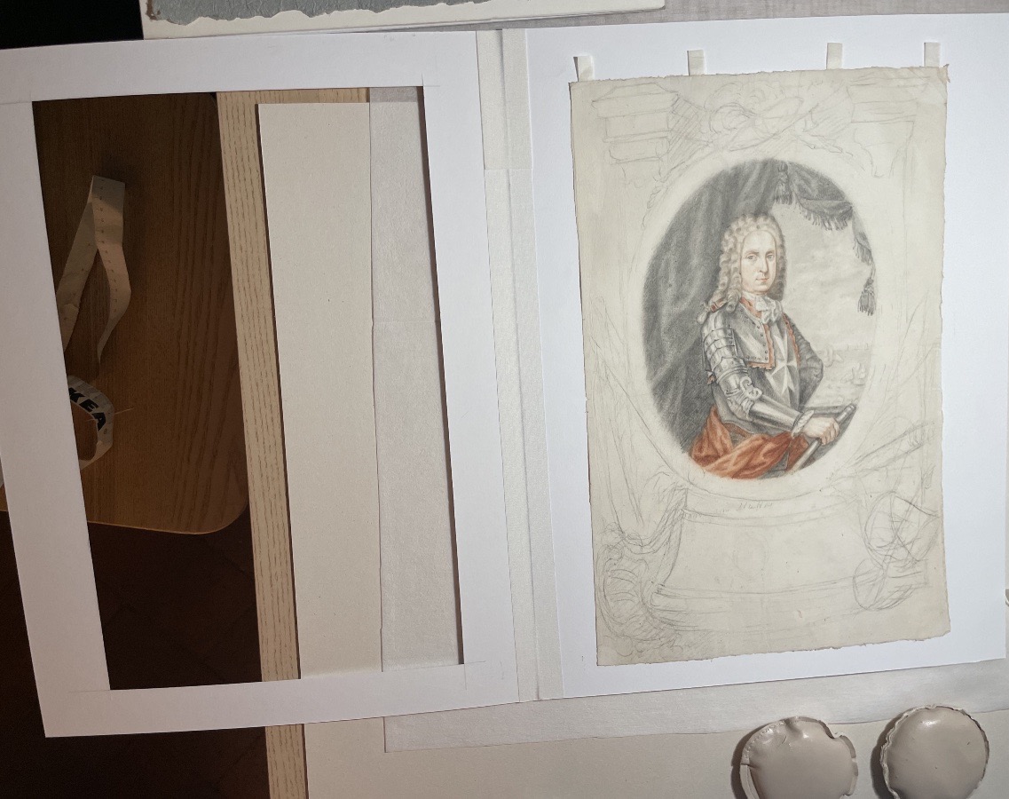 Dessin XVIIIe, Grand Maître de Malte Ramón Perellós, étude préparatoire pour une estampe -photo-2
