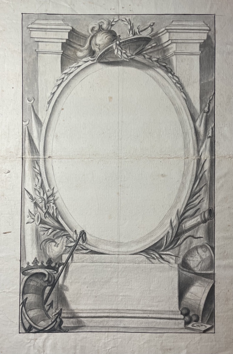 Dessin XVIIIe, Grand Maître de Malte Ramón Perellós, étude préparatoire pour une estampe -photo-7