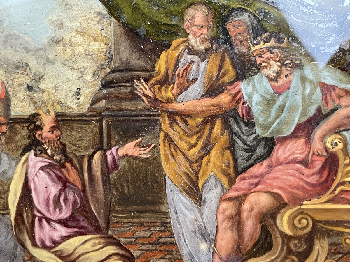 XVIIe siècle – Ancien Testament, Moïse et Aaron devant Pharaon, sous verre, cadre original-photo-2
