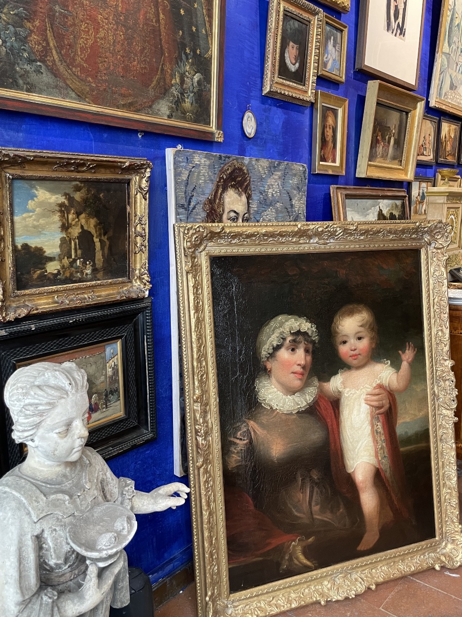 Portrait de mère et enfant, école anglaise, Regency vers 1815-1820, signé James Green  -photo-4