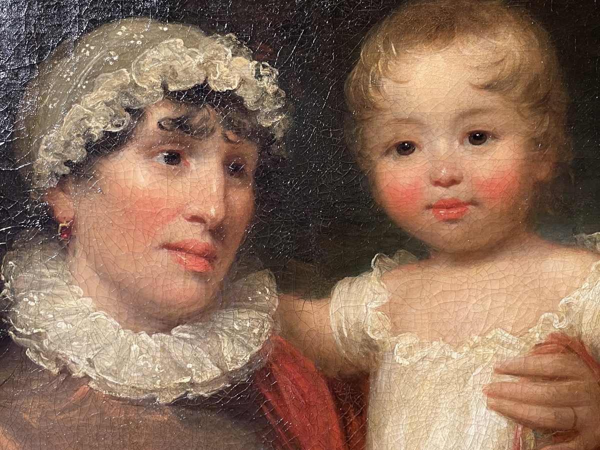 Portrait de mère et enfant, école anglaise, Regency vers 1815-1820, signé James Green  -photo-1
