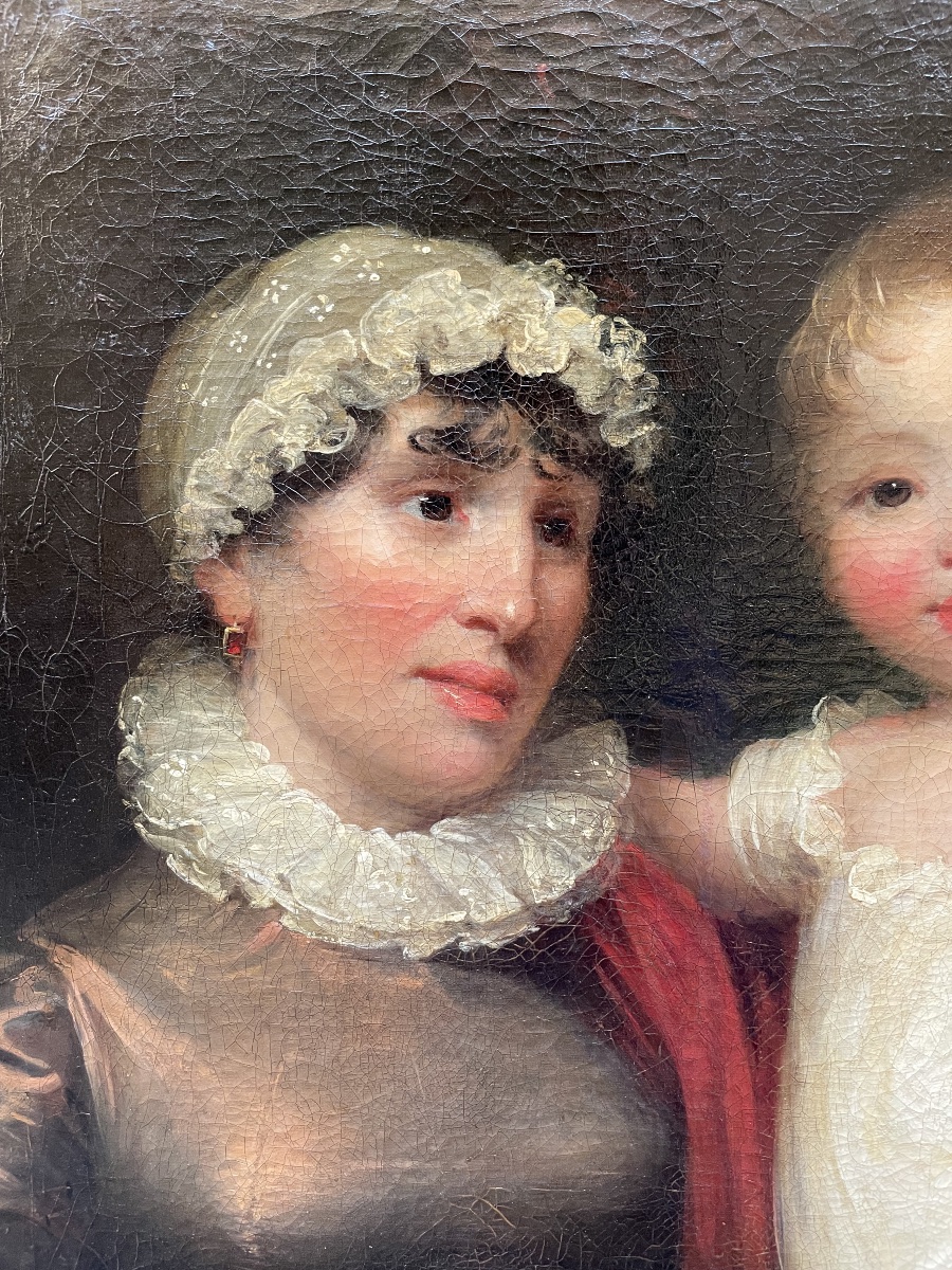 Portrait de mère et enfant, école anglaise, Regency vers 1815-1820, signé James Green  -photo-2