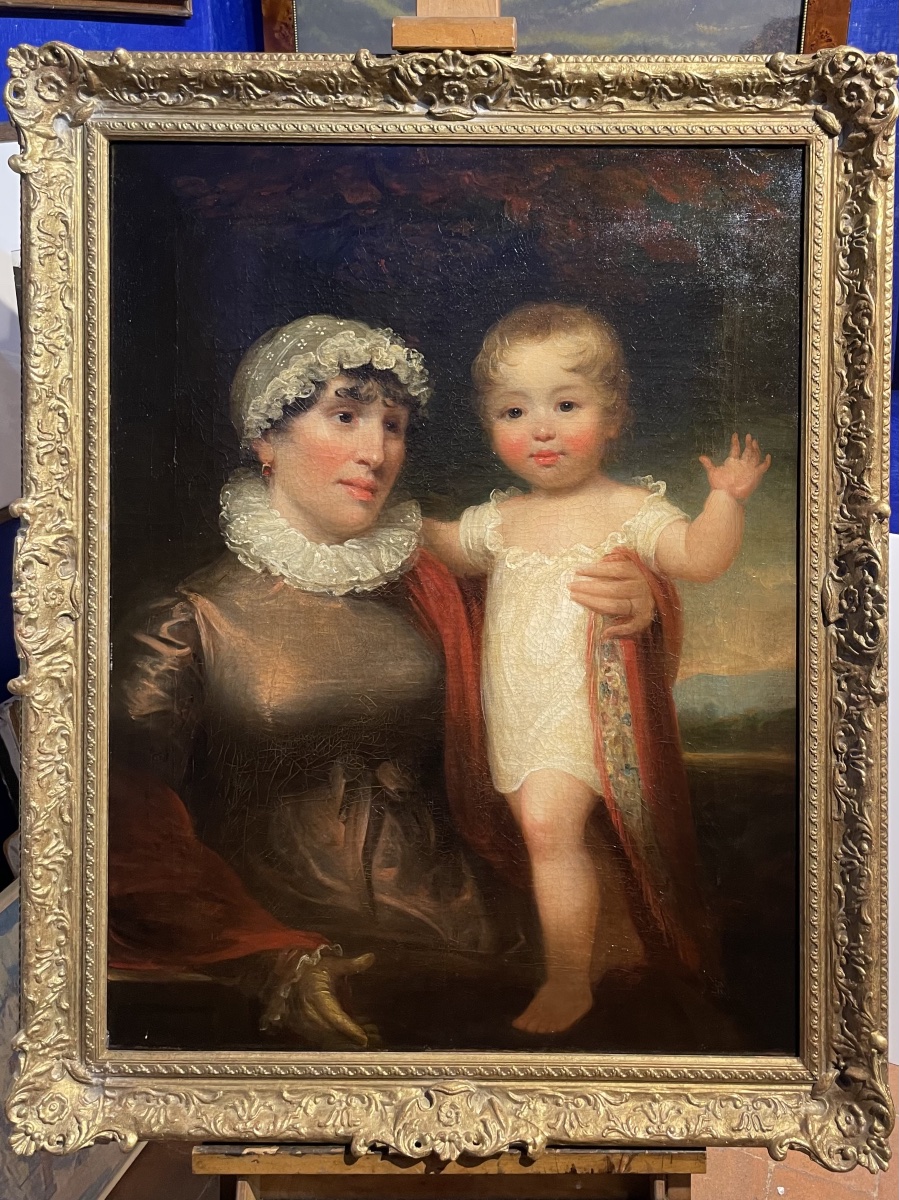 Portrait de mère et enfant, école anglaise, Regency vers 1815-1820, signé James Green  -photo-8