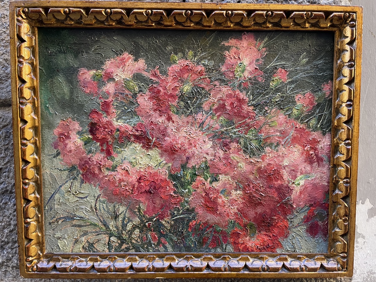Nature morte au bouquet d'œillets roses – Cayo Guadalupe, école espagnole, début XXe siècle-photo-4