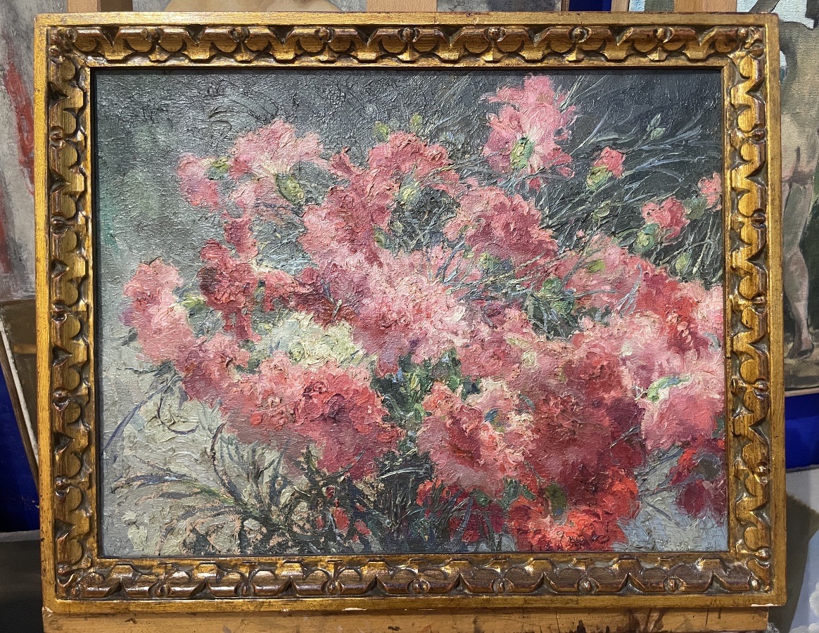 Nature morte au bouquet d'œillets roses – Cayo Guadalupe, école espagnole, début XXe siècle