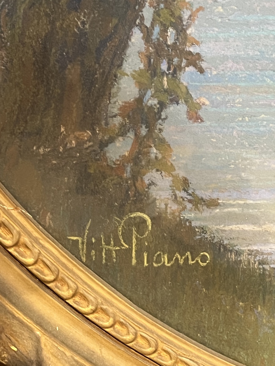 Lake Maggiore, View Of The Castles Of Cannero, Signed Vittorio Piano, Early 20th Century.-photo-2