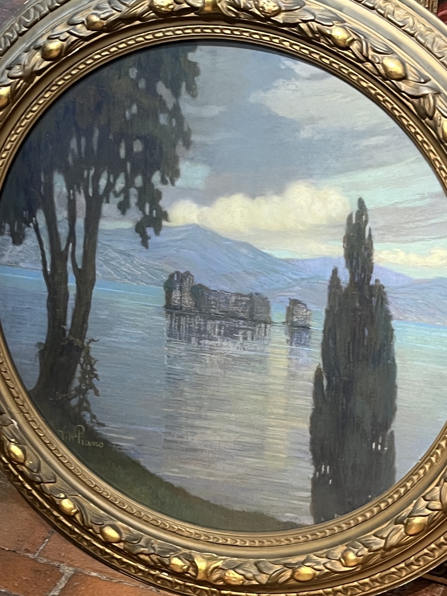 Lake Maggiore, View Of The Castles Of Cannero, Signed Vittorio Piano, Early 20th Century.-photo-3